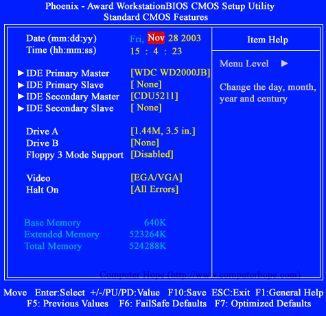 Phoenix Award Standard CMOS features