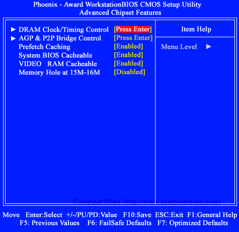 Phoenix Award Advanced Chipset features