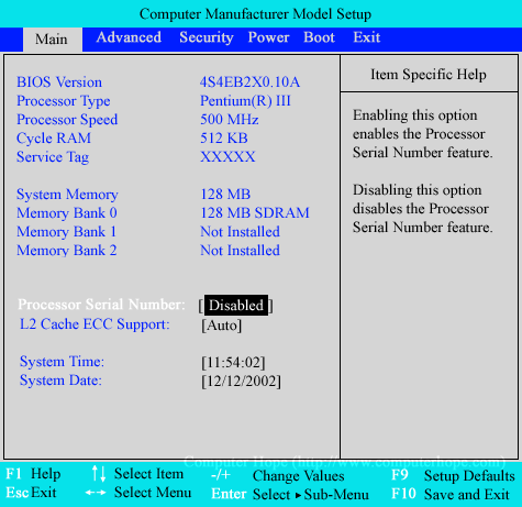 Phoenix BIOS Main setup screen