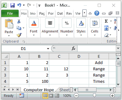 Entering excel formula