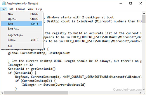 Saving your first AutoHotkey.ahk script in Notepad