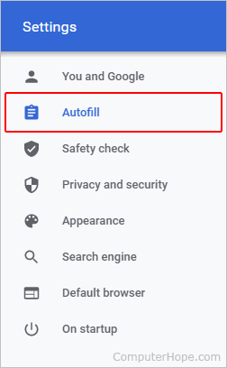 Autofill selector in Chrome.