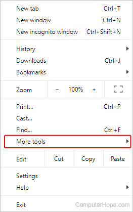 More tools selector in Chrome.