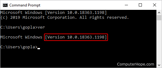 Windows version displayed in Command Prompt.