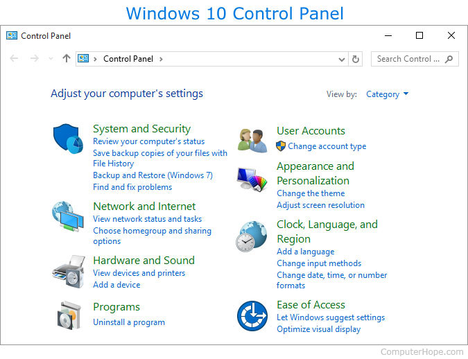 Windows 10 Control Panel