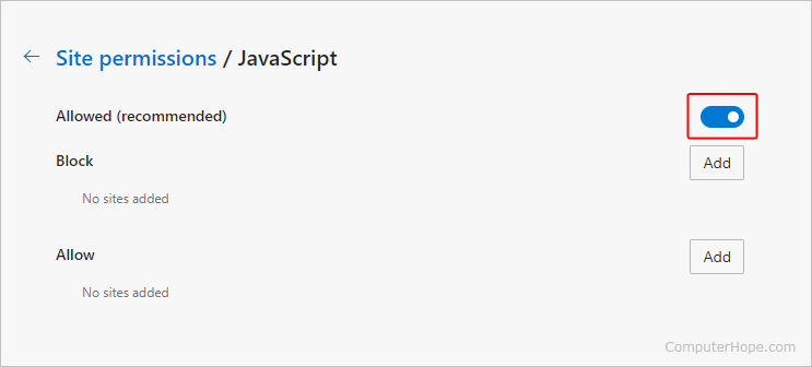 JavaScript toggle in Edge.