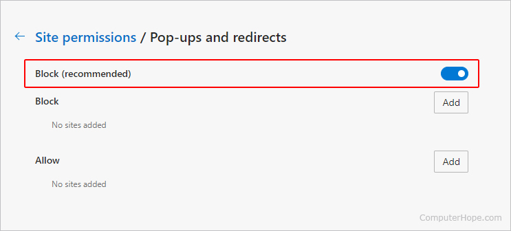 Toggle pop-ups for Edge