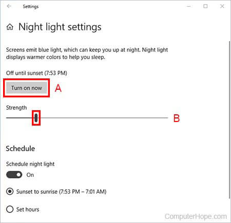 Enabling night light on Windows