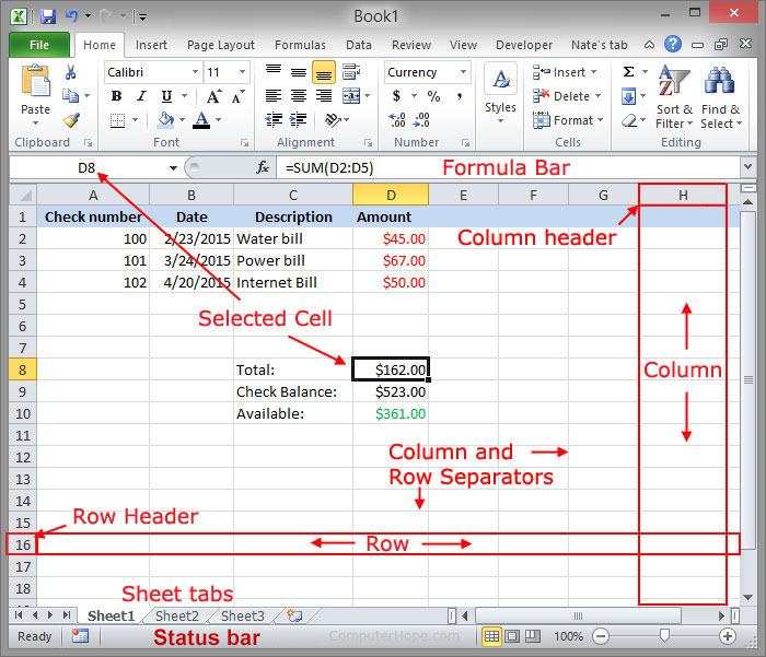 Spreadsheet showing relative cell