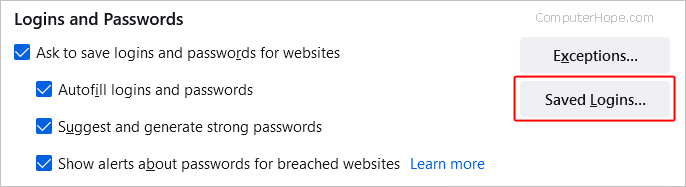 Saved Logins button in Firefox.