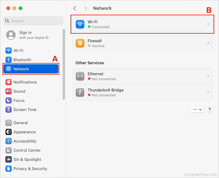 Selecting a network on macOS.