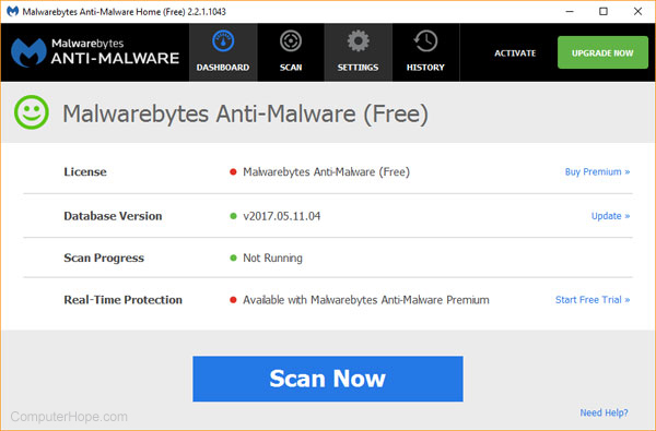 Malwarebytes dashboard