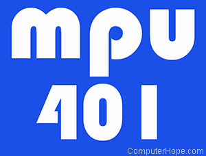 MPU 401 in white lettering on blue background