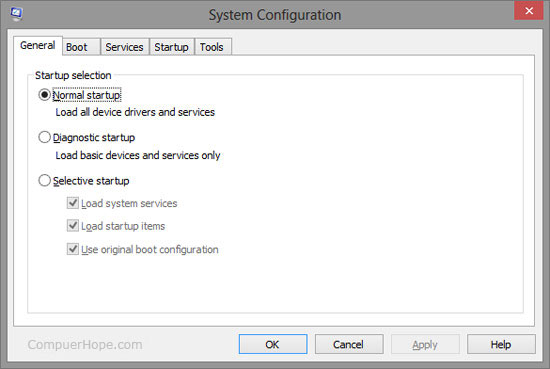 Windows msconfig utility