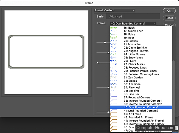 Picture Frame examples in Adobe Photoshop.