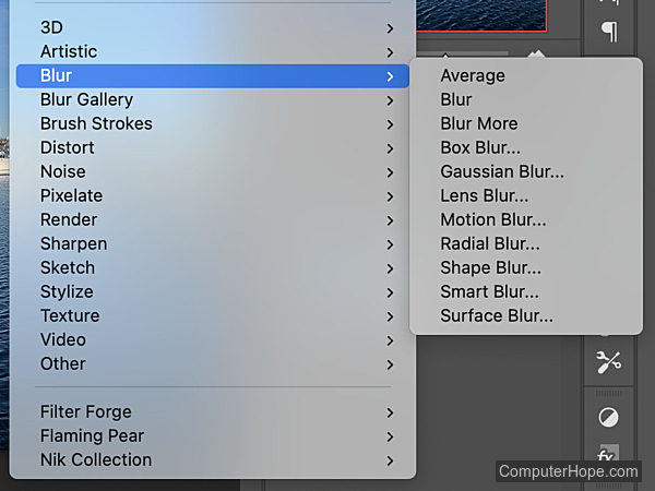 Submenu Filter Blur