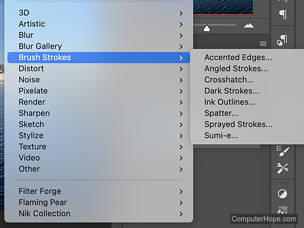 Submenu Filter Brush Strokes