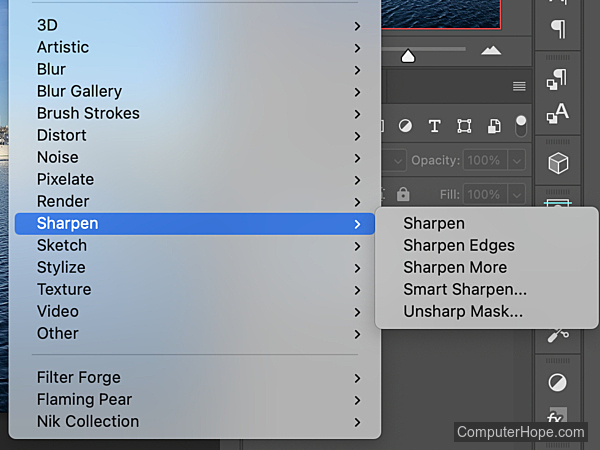 Submenu Filter Sharpen