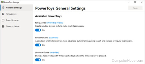 PowerToys window