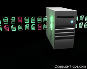 Illustration of files transmitted to a computer.