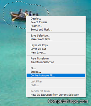 Right-click menu in Photoshop