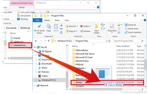 Drag and drop the SDelete executable to your SDelete folder to copy it.