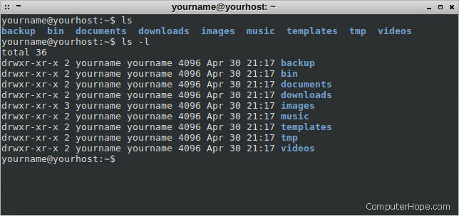 ls and ls -l command