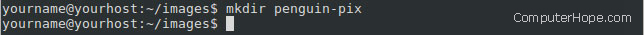 Using the mkdir command to make a directory in a Linux shell