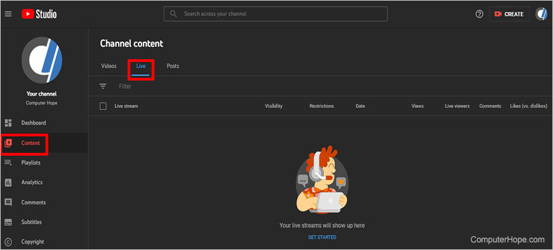 YouTube Studio Content Live
