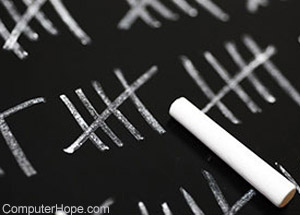 Tally marks on a chalkboard.