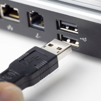 USB ports on a laptop computer.