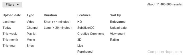 YouTube search filters