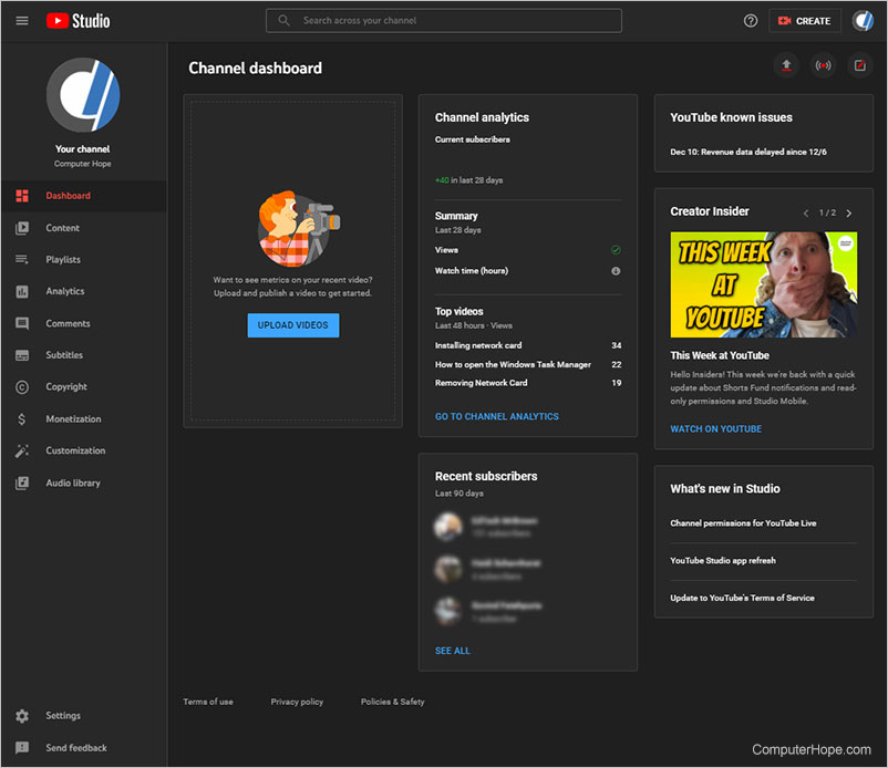 YouTube Studio Dashboard