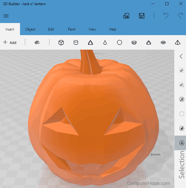 3D Builder creating a 3D model of a Jack o'lantern.