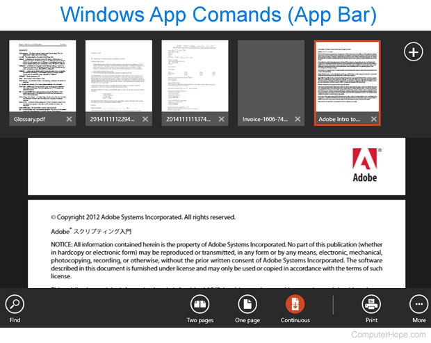 App commands in Windows 8