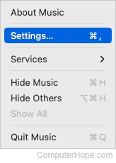 Settings selector in Apple Music.