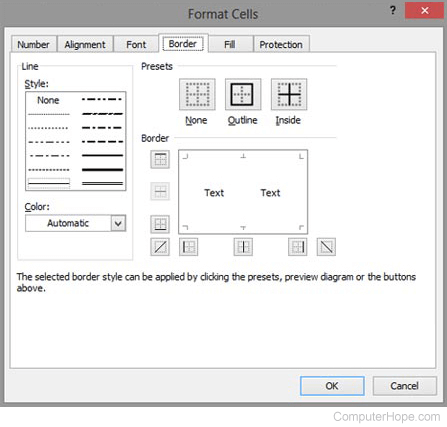 Excel border window