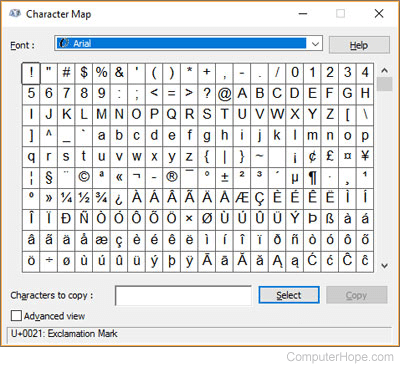 Windows charmap