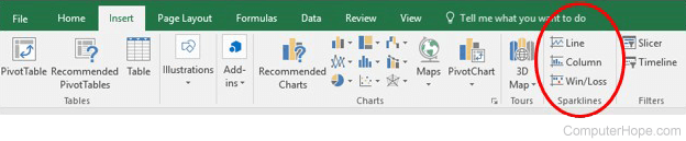 Insert sparkline in a Microsoft Excel worksheet