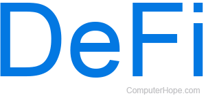 DeFi written in blue lettering.