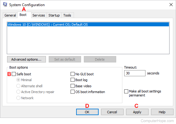 Turning off Safe Mode in Windows.