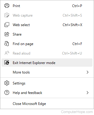 Exit Internet Explorer mode in Edge.