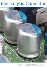 Electrolytic capacitor on a computer motherboard