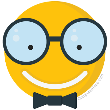 Smiley face emoji, with glasses and bowtie