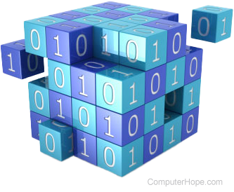 Cubes with 0's and 1's on each side, stacked in a square formation.