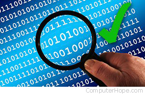 Illustration: looking at binary code with a magnifying glass.