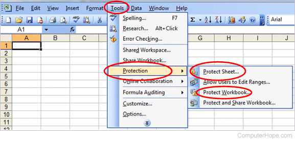 Protect in Excel 2003