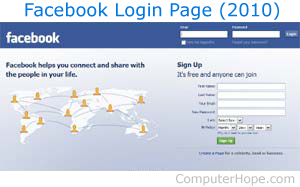 Facebook social networking login page