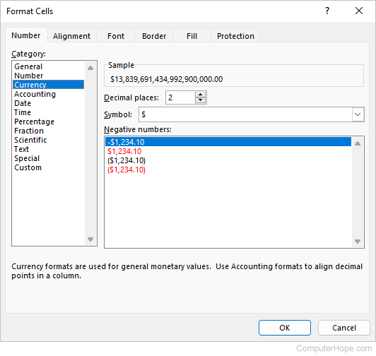 Format cells in Microsoft Excel spreadsheet