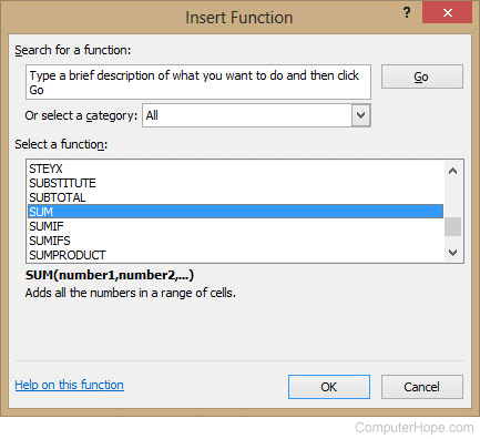 Excel function box